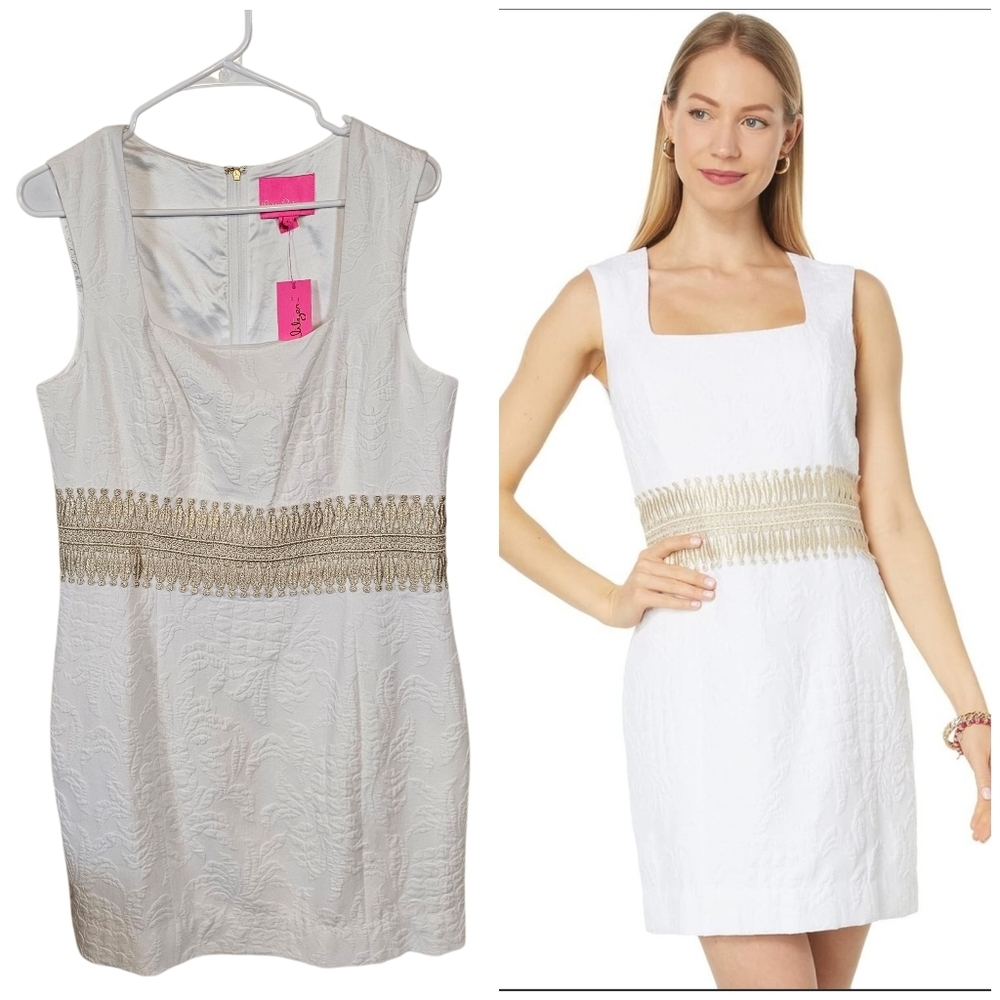 Lilly Pulitzer Rubina Strech Shift Dress Pinapple Pucker Jacquard Sleeveless